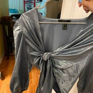 Blue Forever 21 tie front shirt